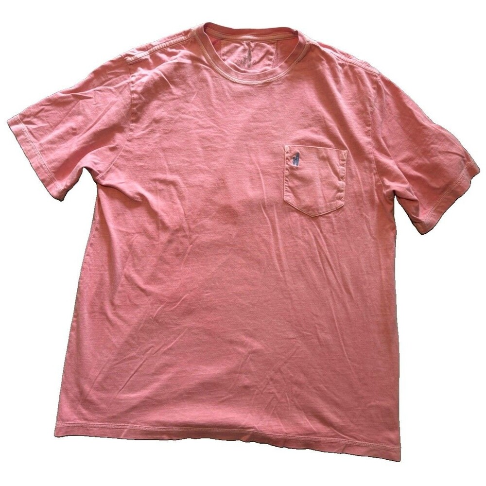 Johnnie-O Dale Pocket T-Shirt Mens L Malibu Red Pink Slippery Steps Graphic